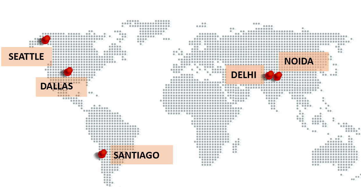 IKAI Systems locations in Seattle, Dallas, Santiago, Delhi and Noida